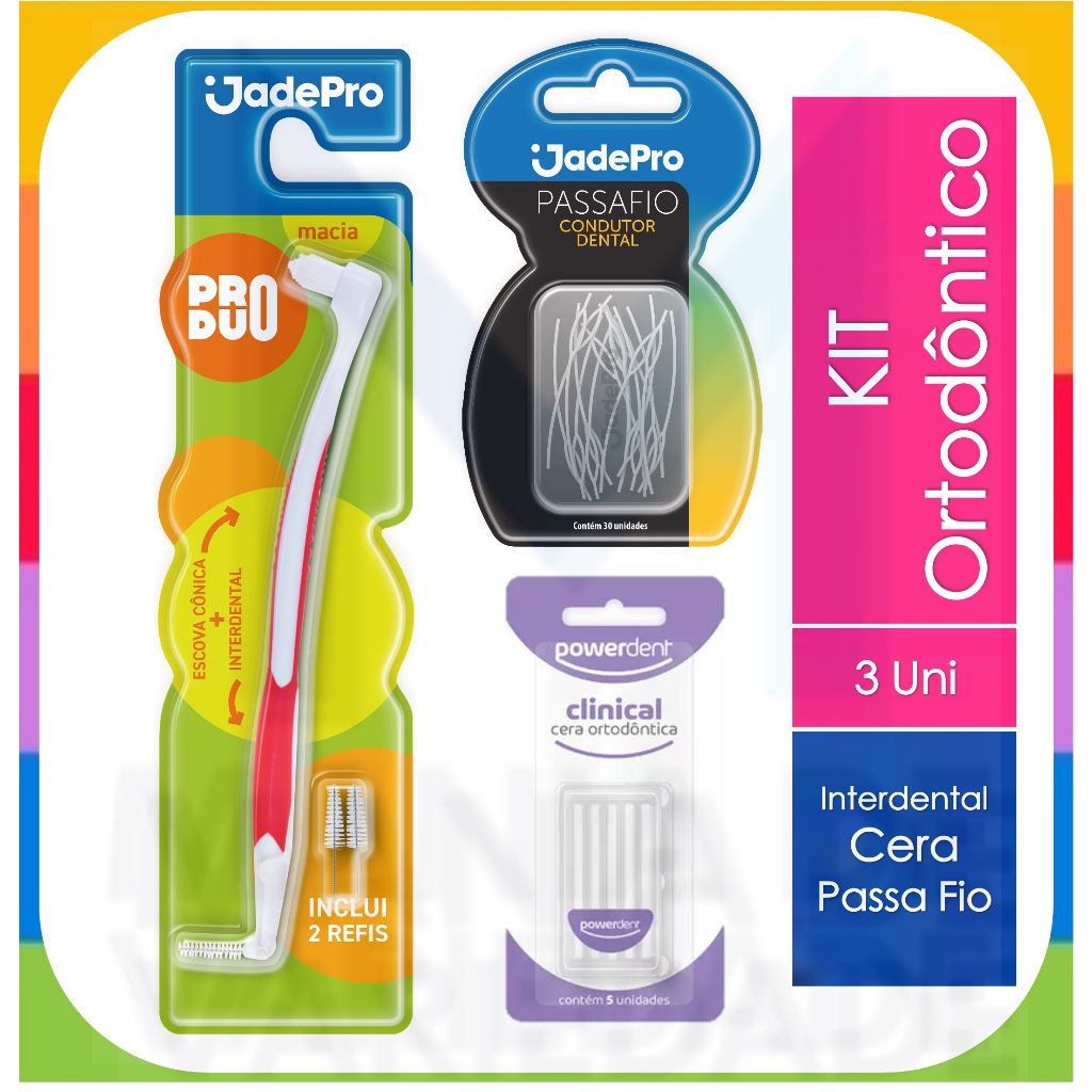 Kit Ortodôntico - Escova Interdental + Passa Fio + Cera Ortodôntica