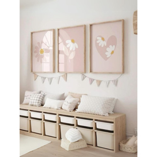 Kit 3 Quadros Decorativos Infantil Flores - Quarto Bebe Menina Moderno No1