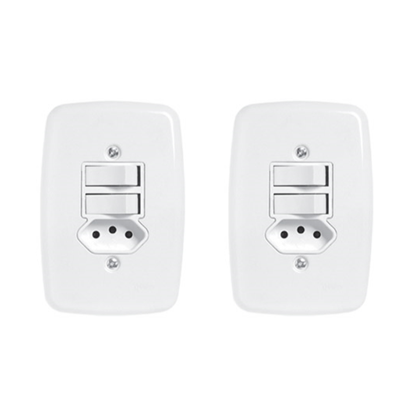 Kit 02 Apagador Interruptor Duplo Simples + Tomada 10a Pluzie em Oferta na Shopee