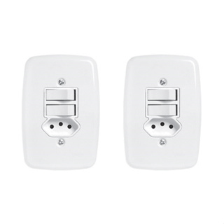 Kit 02 Apagador Interruptor Duplo Simples + Tomada 10a Pluzie em Oferta na Shopee