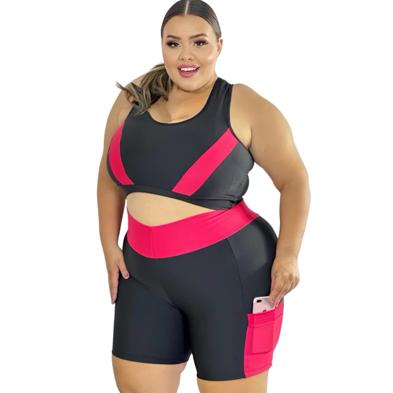 Conjunto Fitness feminino Top e Short com bolso PLUS SIZE G ao EXGG Roupa de Academia modelo Curves — imagem 1