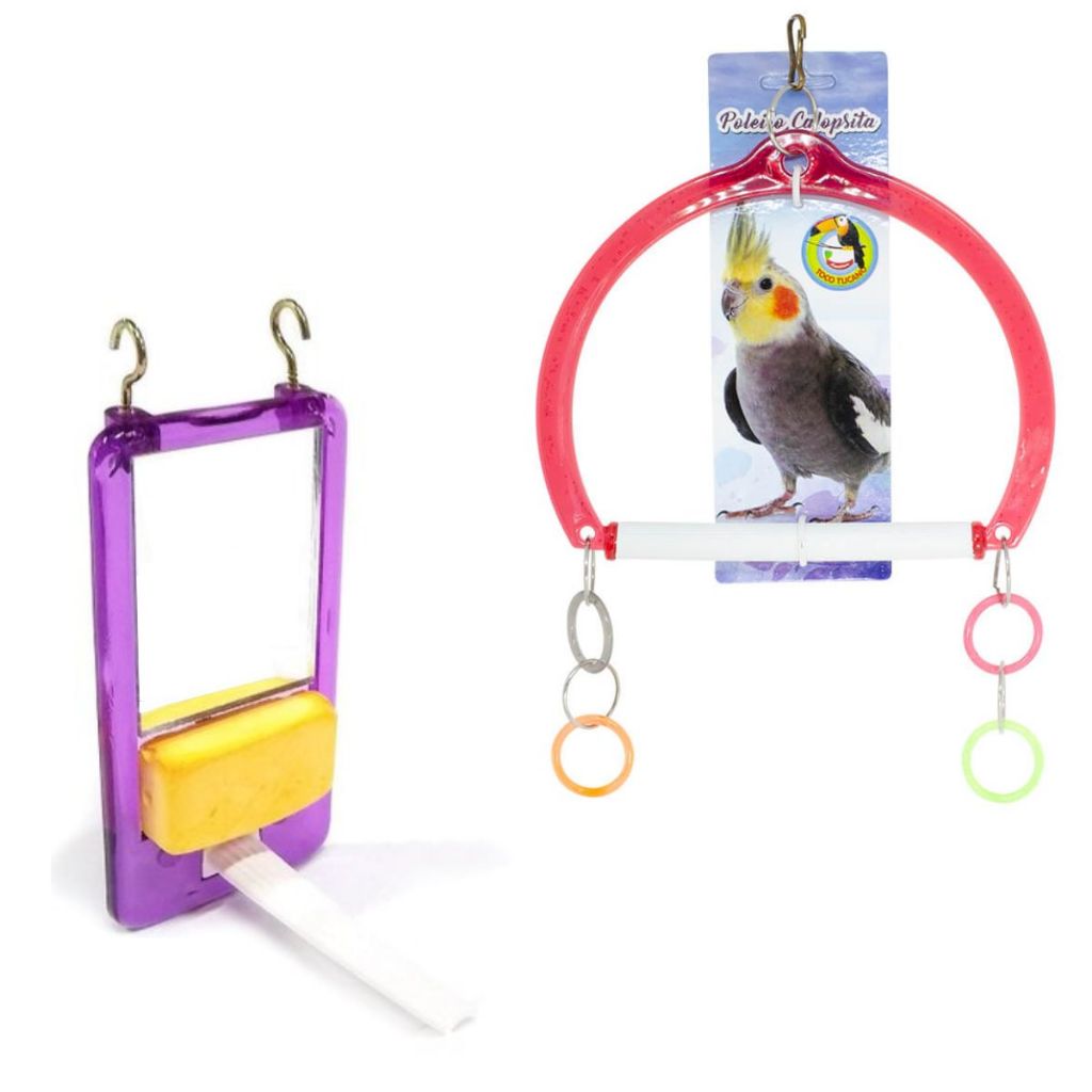 2 Brinquedos Para Calopsitas Agapornis Periquitos Espelho Com Pedra de Cálcio e Balanço Poleiro em Oferta na Shopee