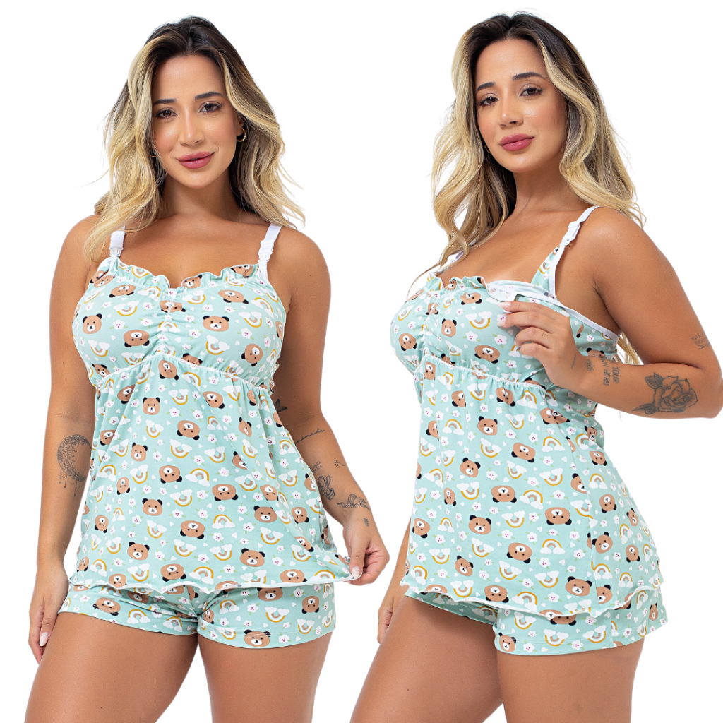 kit 3 Baby Doll Amamentação Gestante Confortável Click Abertura Seguro lactante Dejule — imagem 2 de 2
