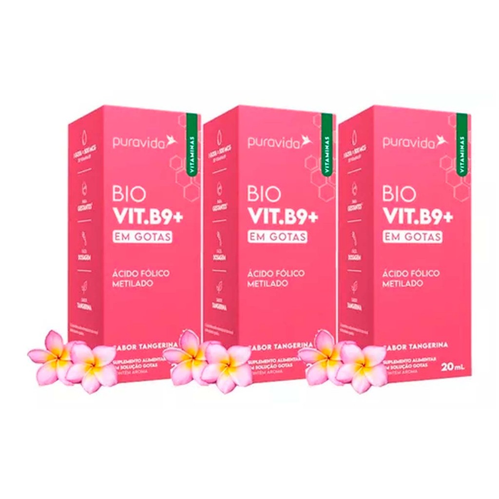 Kit 3x B9 Drops Ácido Fólico Metilado - Puravida 20ml