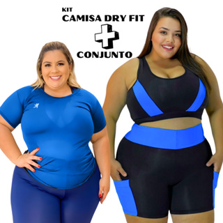 Kit Fitness Plus Size GG ao EXGG Camisa Dry fit + Conjunto c/ bolso Academia treino Curves Feminino em Oferta na Shopee