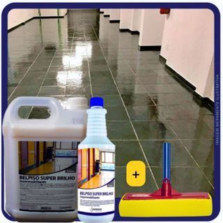 Kit Cera Impermeabilizante Belpiso Super Brilho 1L + 1 Aplicador Espuma para Pisos Ceramicos, Porcelanatos, Rusticos, Amadeirados