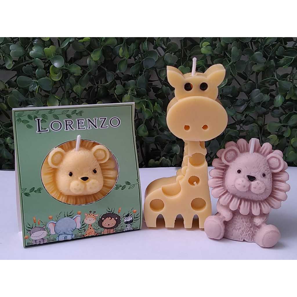 Kit vela aromática personalizada  Girafa/ Leão tema Safari ou Circo para aniversário, lembrancinha maternidade e demais