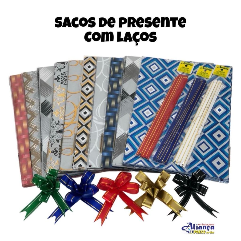 50 Sacos de presente 25x36cm Sortidos com Laços Médios