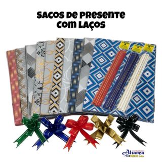 50 Sacos de presente 30x44cm Sortidos com Laços Médios em Oferta na Shopee
