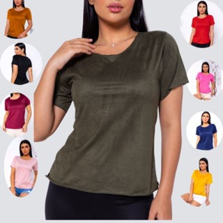 Blusa Blusinha Suede Manga Curta Feminina Camiseta Corte à Laser Roupa Moda Fashion em Oferta na Shopee