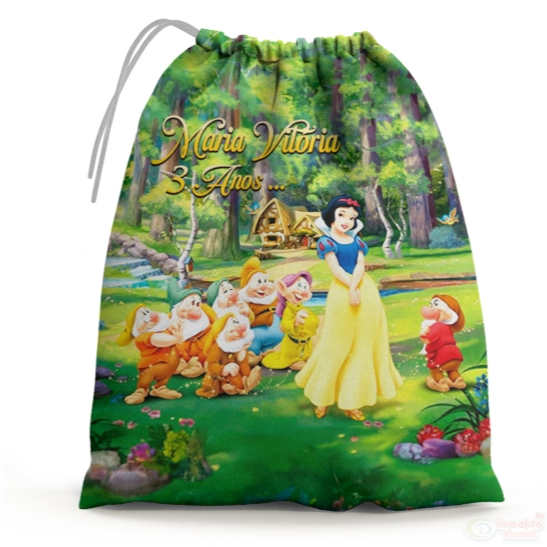 30 Sacolinhas Surpresa Personalizada Tecido Branca de Neve (15x20)
