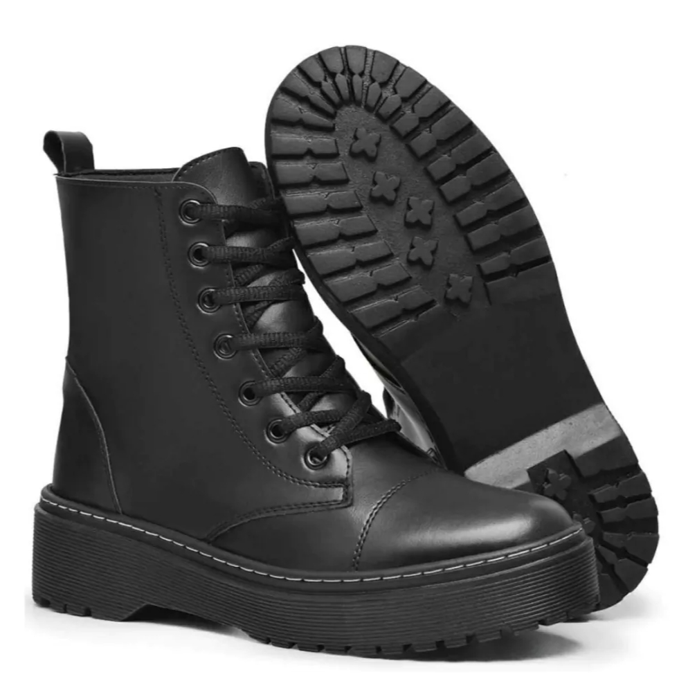 Bota Coturno Feminino Plataforma com Zíper Cano Curto Preto
