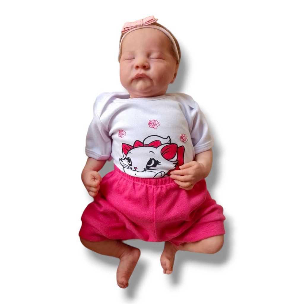 Conjunto 02 Peças - Body Gatinha Marrie + Short Pink Algodão Roupa Para Bebê Menina Enxoval Verão