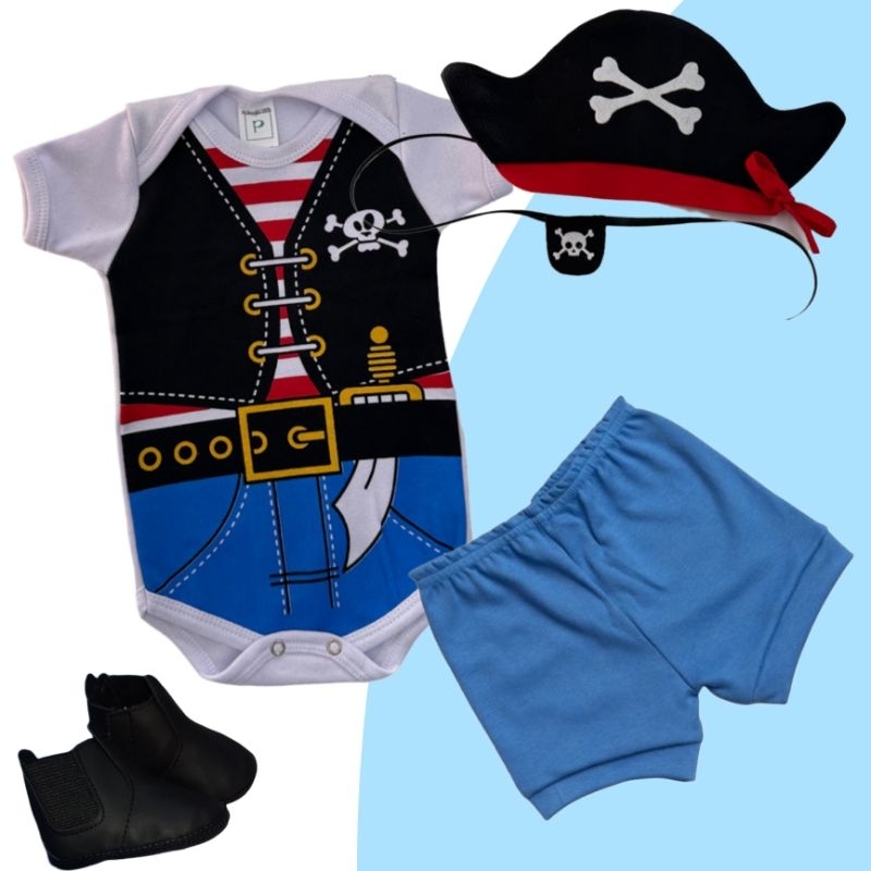 Body Bebê Temático Pirata Fantasia Mesversário Ítens Opcionais