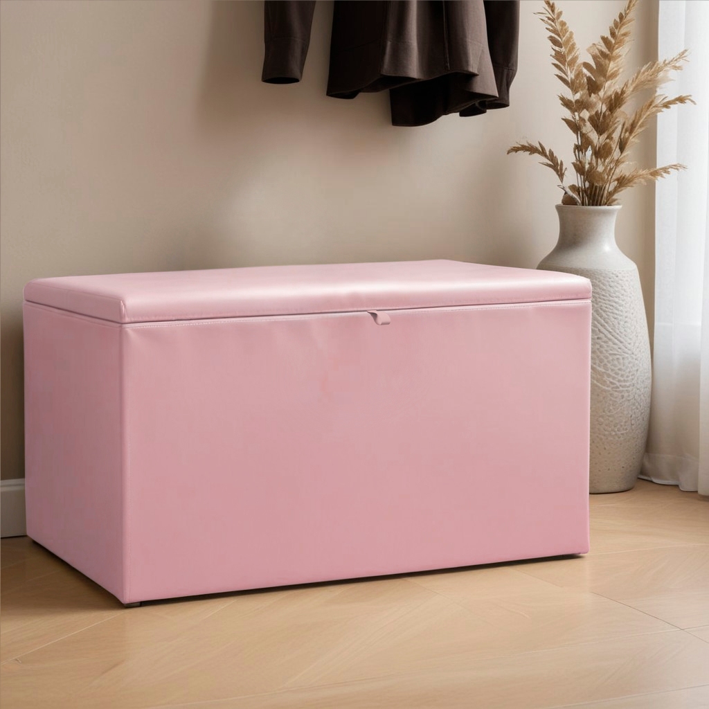 Baú Grande Retangular Em Couro Sintético 90x40x44cm - Rosa