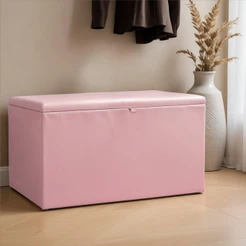 Baú Grande Retangular Em Couro Sintético 90x40x44cm - Rosa