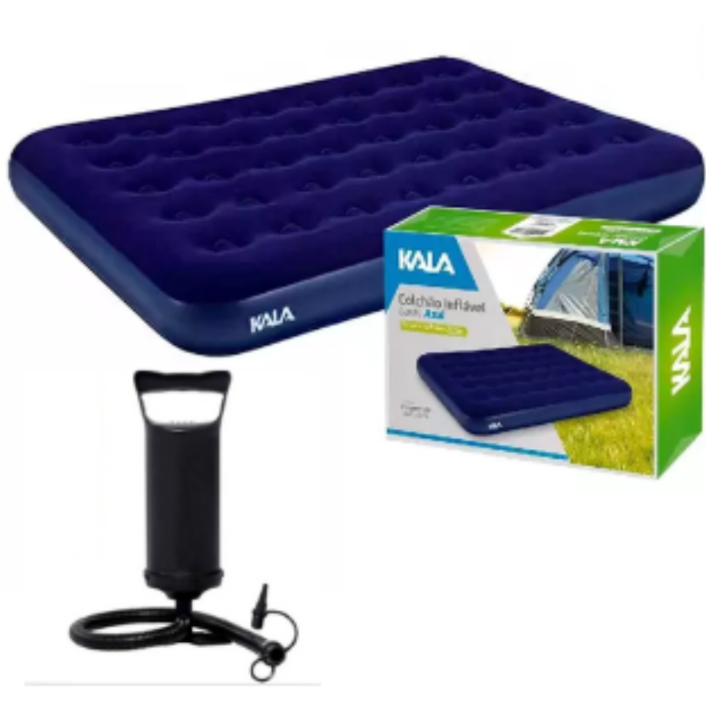 Colchão Inflável Casal Kala + Bomba de Encher Manual. Camping/Praia/Pesca/Viagem.