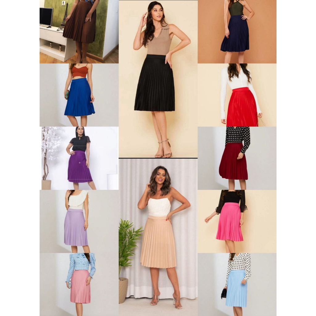 Kit 2 Saia Midi Plissada Tendência Evangélica em Oferta na Shopee