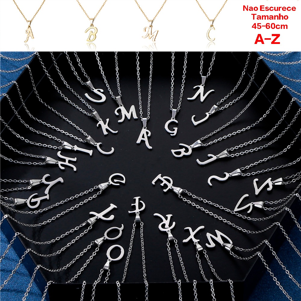Colar de letra não escurece corrente feminino em Aço Inox Dourado prata Inicial Alfabeto A B C F M em Oferta na Shopee