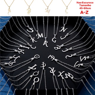 Colar de letra não escurece corrente feminino em Aço Inox Dourado prata Inicial Alfabeto A B C F M em Oferta na Shopee