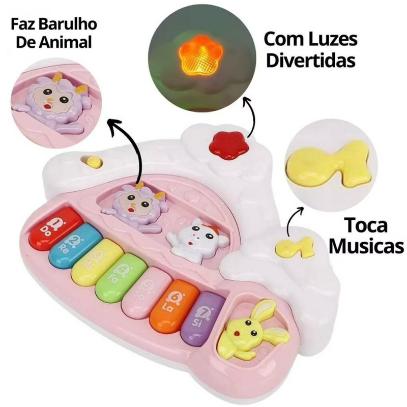Piano Teclado infantil, Som e luz, Pianinho, Brinquedo Criança, Bebê, Musical é Divertido, piano Rosa