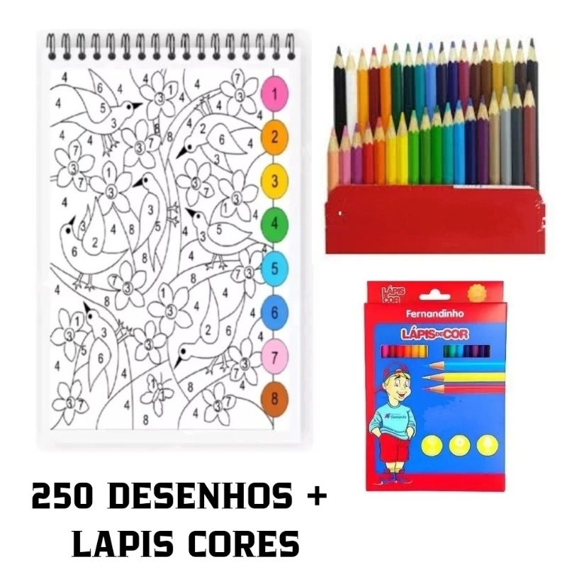 Caderno 250 desenhos colorir e pintar + 1 caixa Lapis de cor