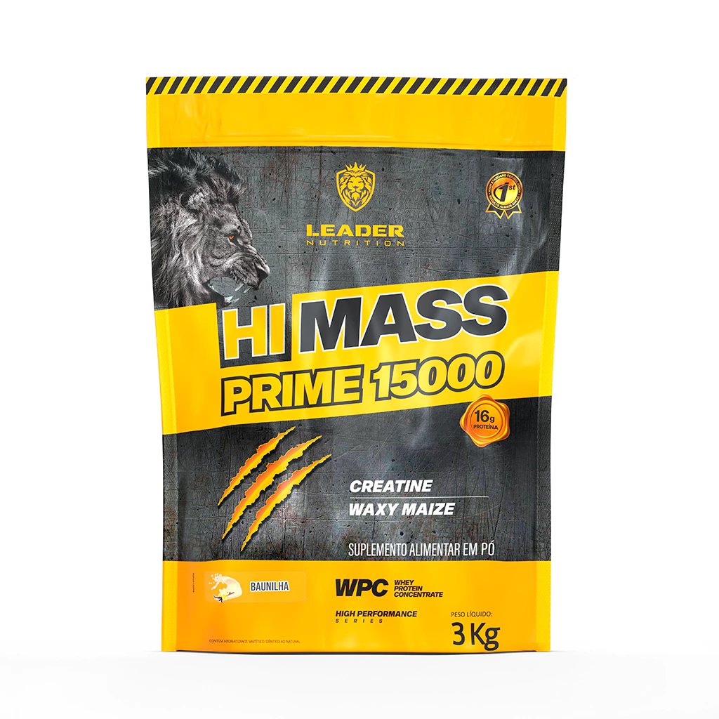 Hipercalórico HI Mass Prime 15000 Leader Nutrition - 3kg - Essencial P/ Quem Busca Suprir Alta Demanda Calórica da Dieta. O Hipercalórico HI-MASS PRIME 15000 Irá te Proporcionar Máximo Resultado p/ Ganho de Peso! Aumento de Massa e Volume Muscular