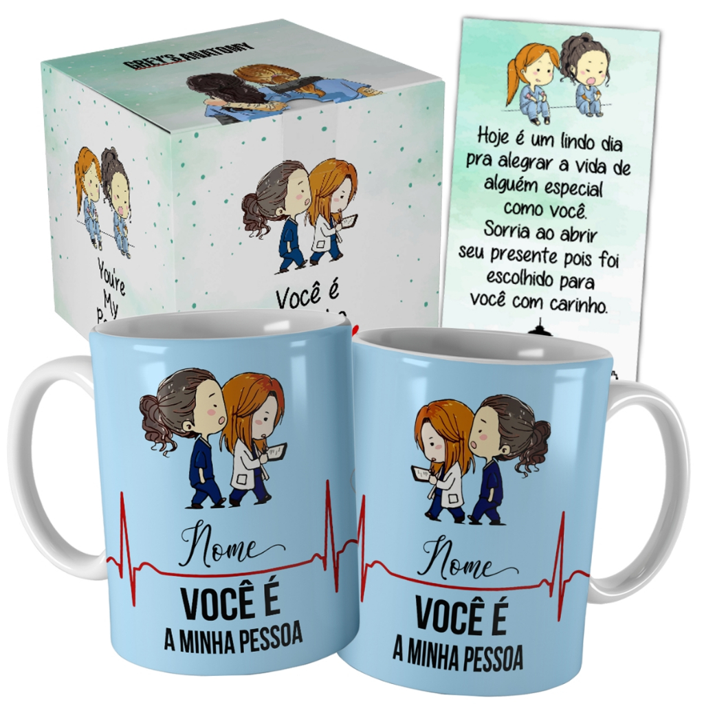 Caneca Greys Anatomy Personalizada com Nome Série Você é a Minha Pessoa com Embalagem Presenteável