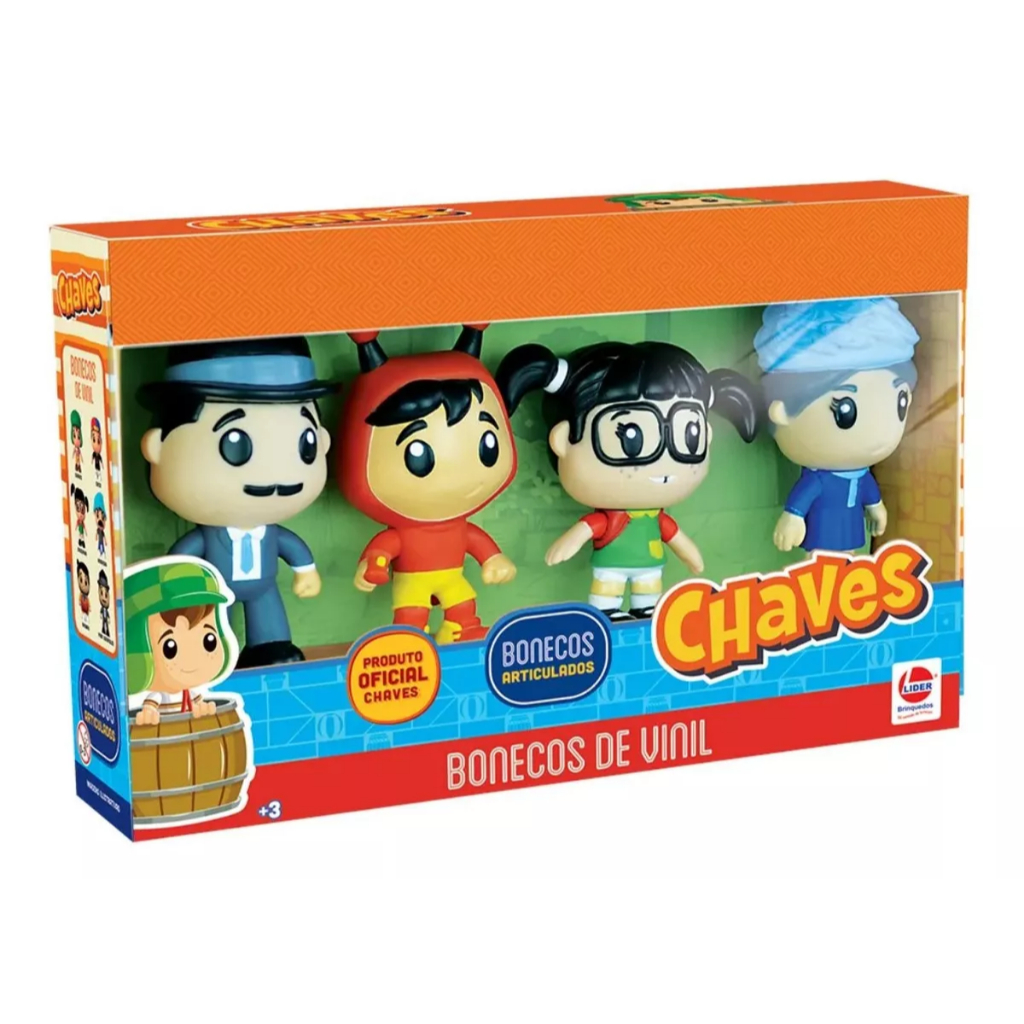 Kit 4 Bonecos Vinil Turma do Chaves 12 Cm Chapolin, Girafales, Chiquinha e Bruxa 71 Original