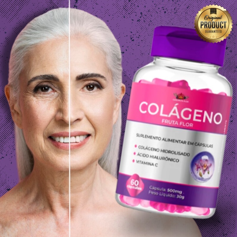 Colagéno Hidrolisado Caps Fruta Flor 500mg 60 Cápsulas Acido hialuronico + Vitamina C + Trans Resveratrol + Zinco