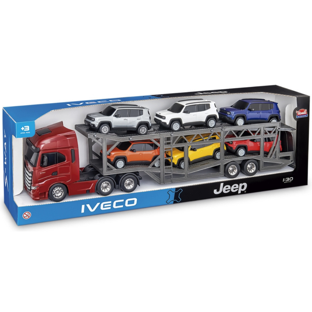 Brinquedo Caminhão Iveco S Way Cegonha Com 6 Jeep Renegade Original - Usual Brinquedos 668