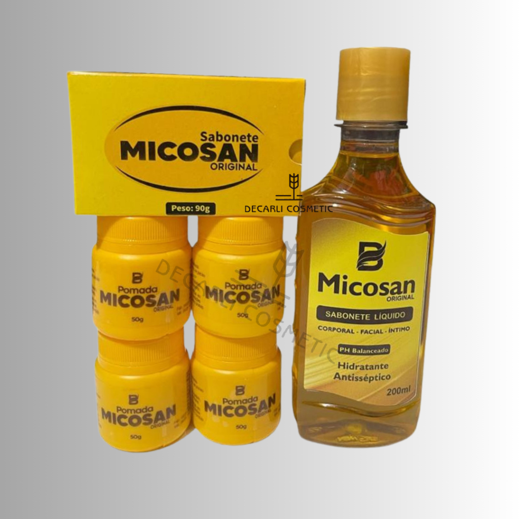 Kit Micosan 4 Pomada 50g + Sabonete barra 90g + Sabonete Liquito 200g em Oferta na Shopee