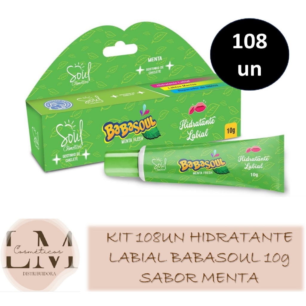 Kit 108un Hidratante Labial Gostinho de Chiclete Menta Fresh Babasoul Soul Cosméticos 10g