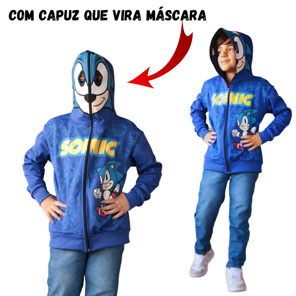 Promoção Blusa casaco moletom sonic capuz/mascara em Oferta na Shopee