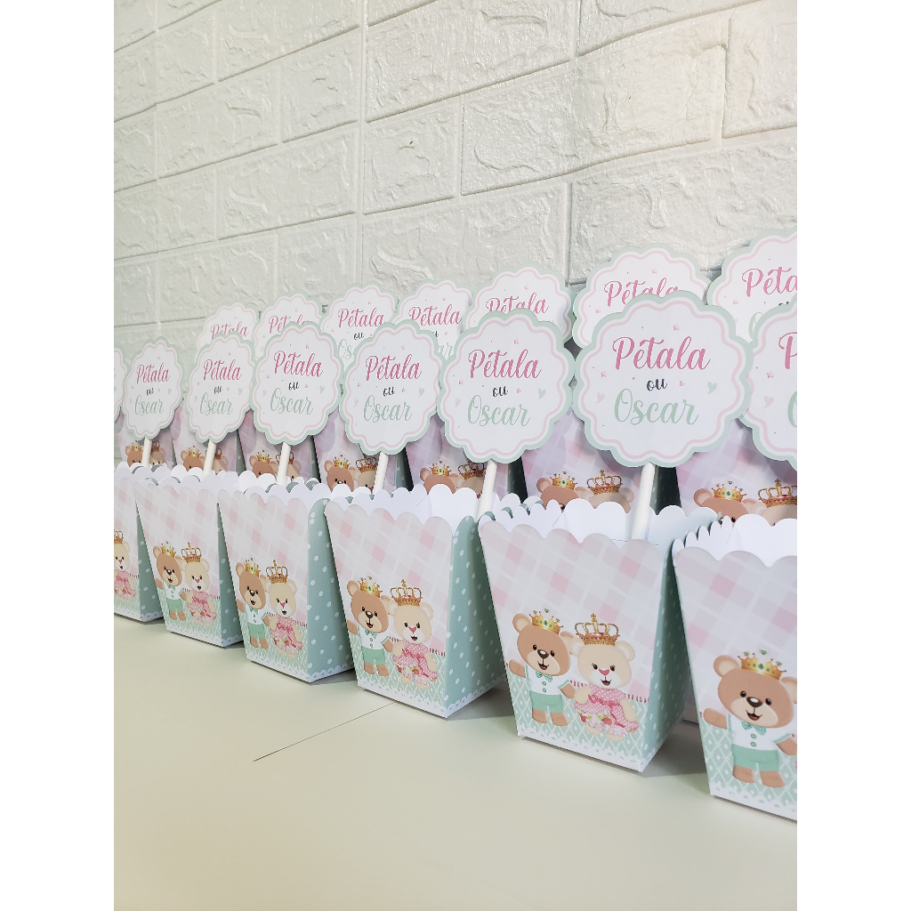 5 Unid Centro de mesa cachepot personalizado enfeite de mesa chá revelação tema ursinhos - cores verde e rosa bebê - pegue e monte ou montado