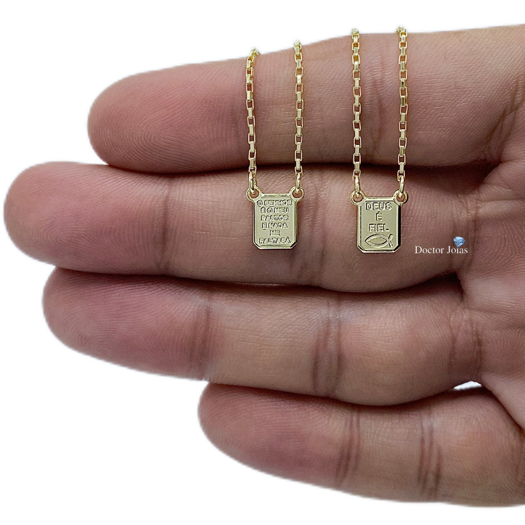 Escapulário Deus é Fiel Sem Imagem Evangélico Dizeres Tijolinho 1mm Banhado a Ouro