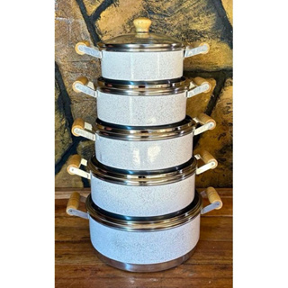 Jogo de Panelas 5 Peças Branco de Alumínio Tampas de Vidro em Oferta na Shopee