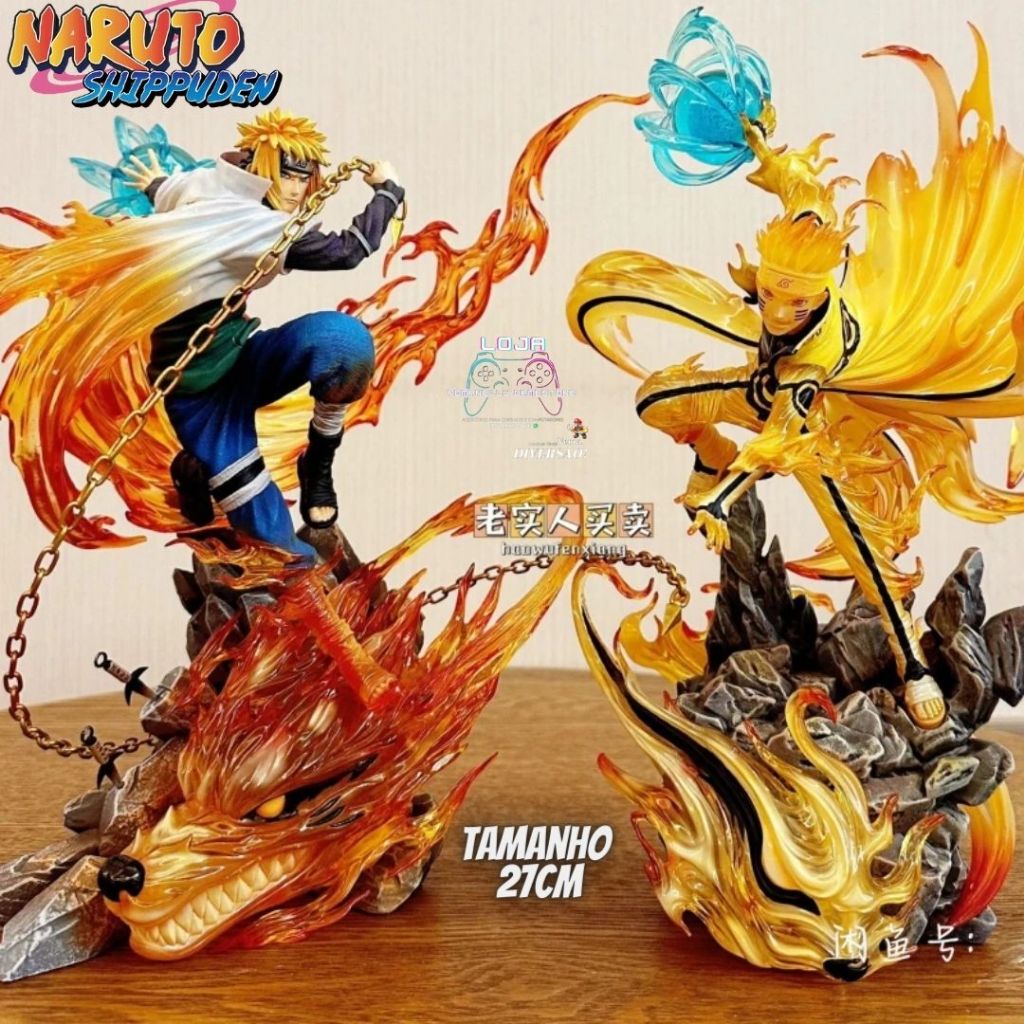Naruto e Minato kurama 26cm Action Figure Naruto Shippuden Boneco Geek Colecionavel anime