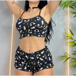 Pijama Personagem Suede Baby Doll Blogueirinha Cropped Short doll Ondinha