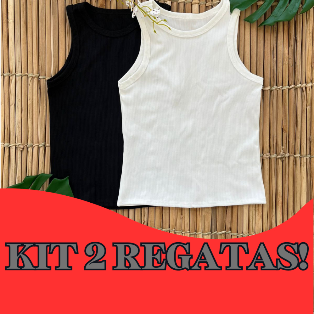 Kit 2 Regatas Canelada Ribana Premium Camiseta Básica Blusa Casual em Oferta na Shopee