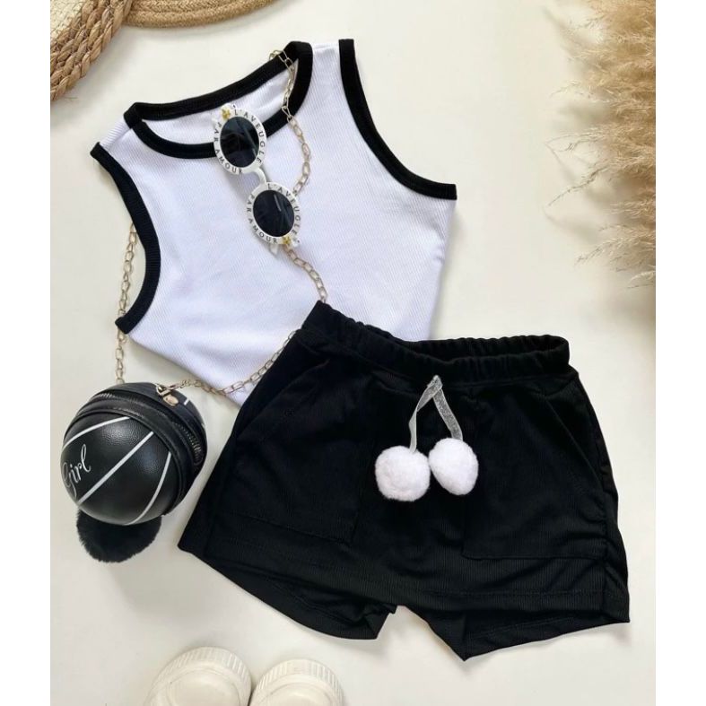 Kit Infantil e Juvenil Cropped + Shorts Saia Canelado PROMOÇÃO Confortável 06 ao 16 Conjunto Blusinha Blusa E Shorts