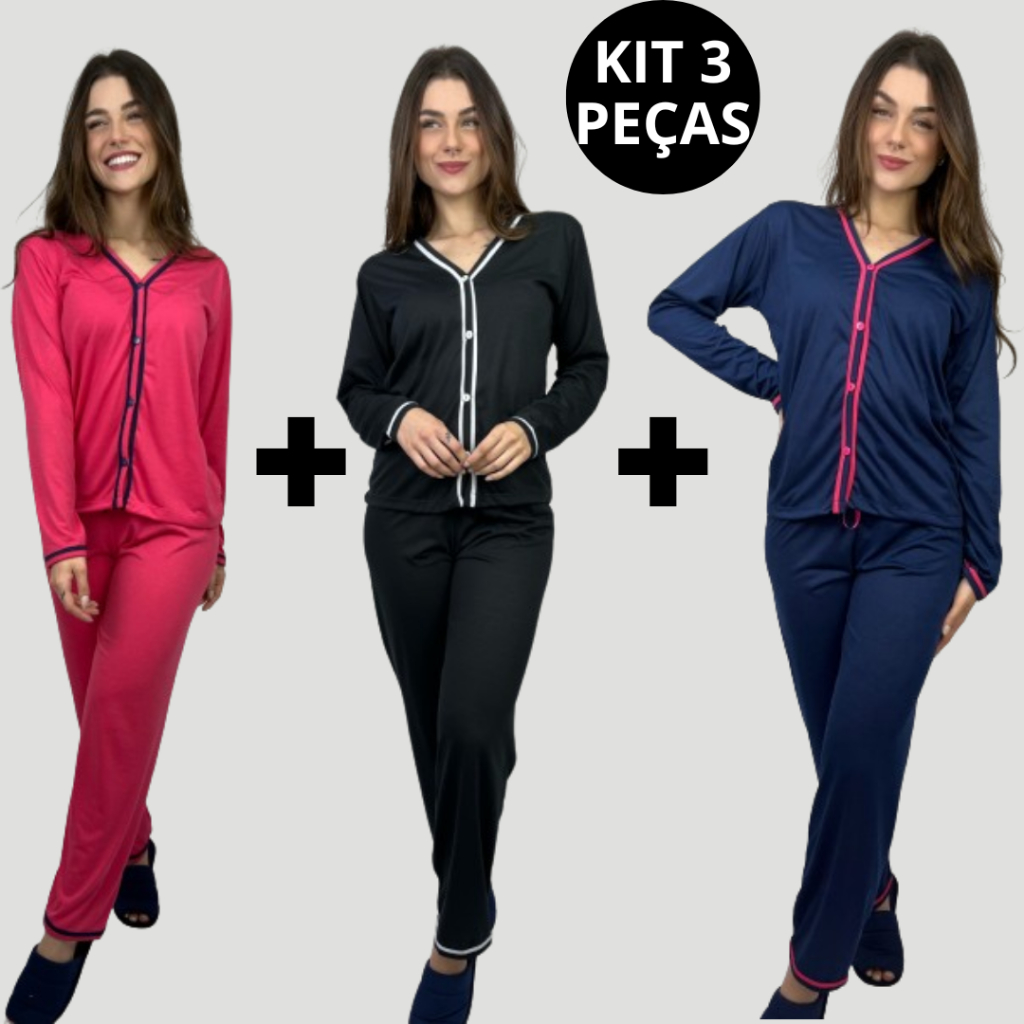 Kit 3 Pijamas Longos Inverno Frio em Oferta na Shopee