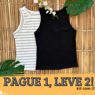 Kit 2 Regatas Canelada Feminina Camiseta Casual Blusa Básica Tendência Moda Gringa em Oferta na Shopee