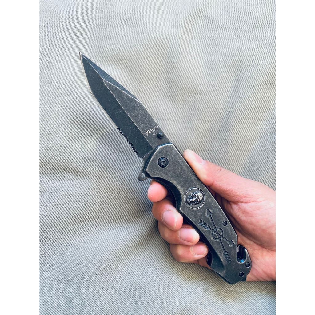Canivete L002V  Metal Cor Black Old Titanium Semi Automatico Inox Pesca Camping