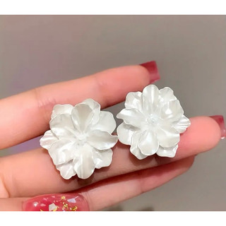 Brinco branco de flor branca de resina brincos de pétalas de flor de camélia brincos para noivas, casamento, festas
