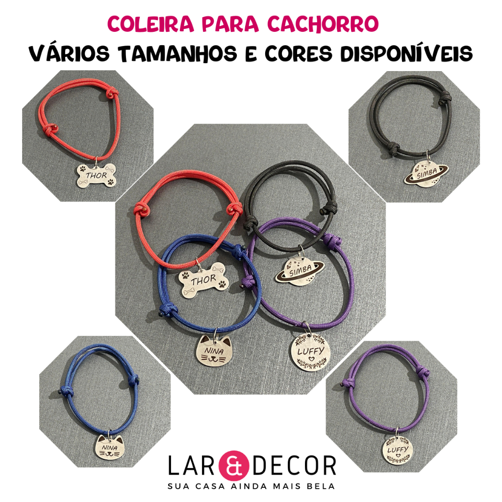 Placa de Identificação Pet Personalizado + Coleira para Cachorro Gato Plaquinha em Oferta na Shopee