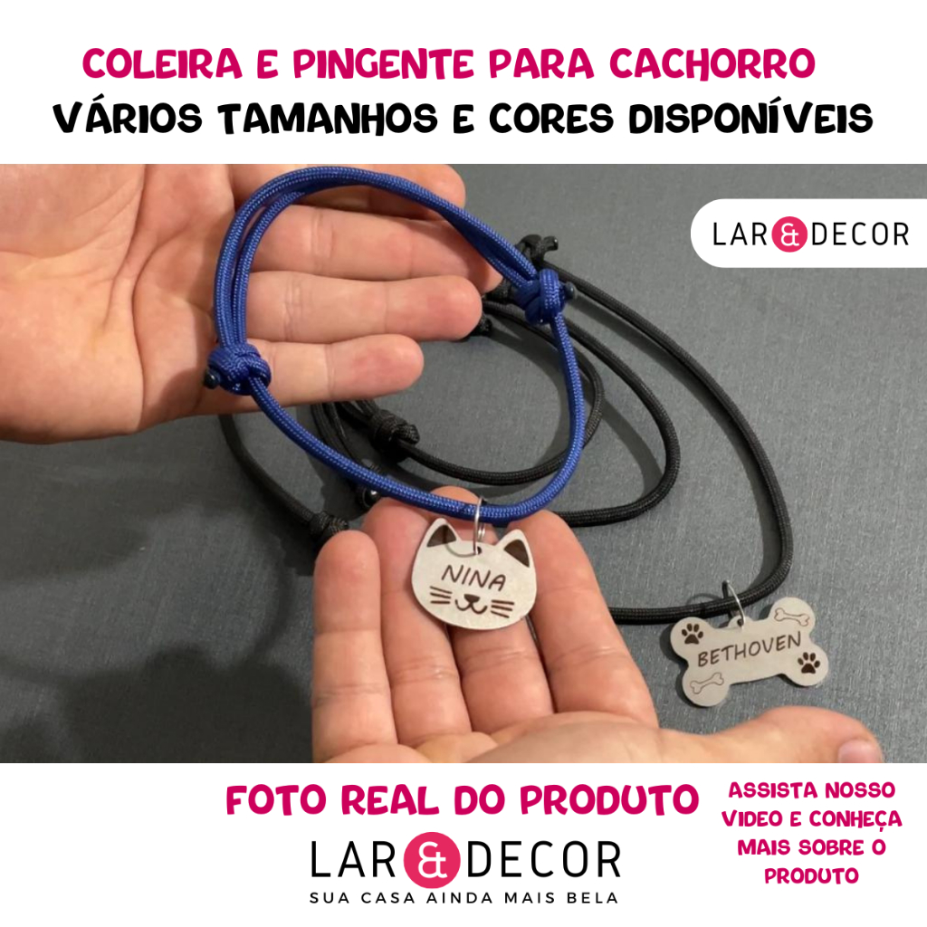 Plaquinha de Identificação Pet com Coleira para Cachorro Gato