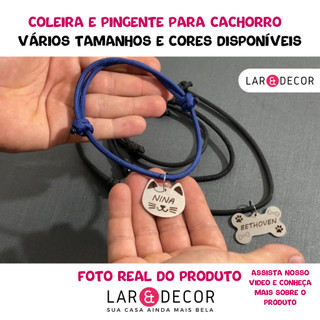 Plaquinha de Identificação Pet com Coleira para Cachorro Gato