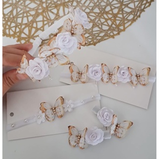 Laço infantil Jardim das borboletas mimos branco em Oferta na Shopee