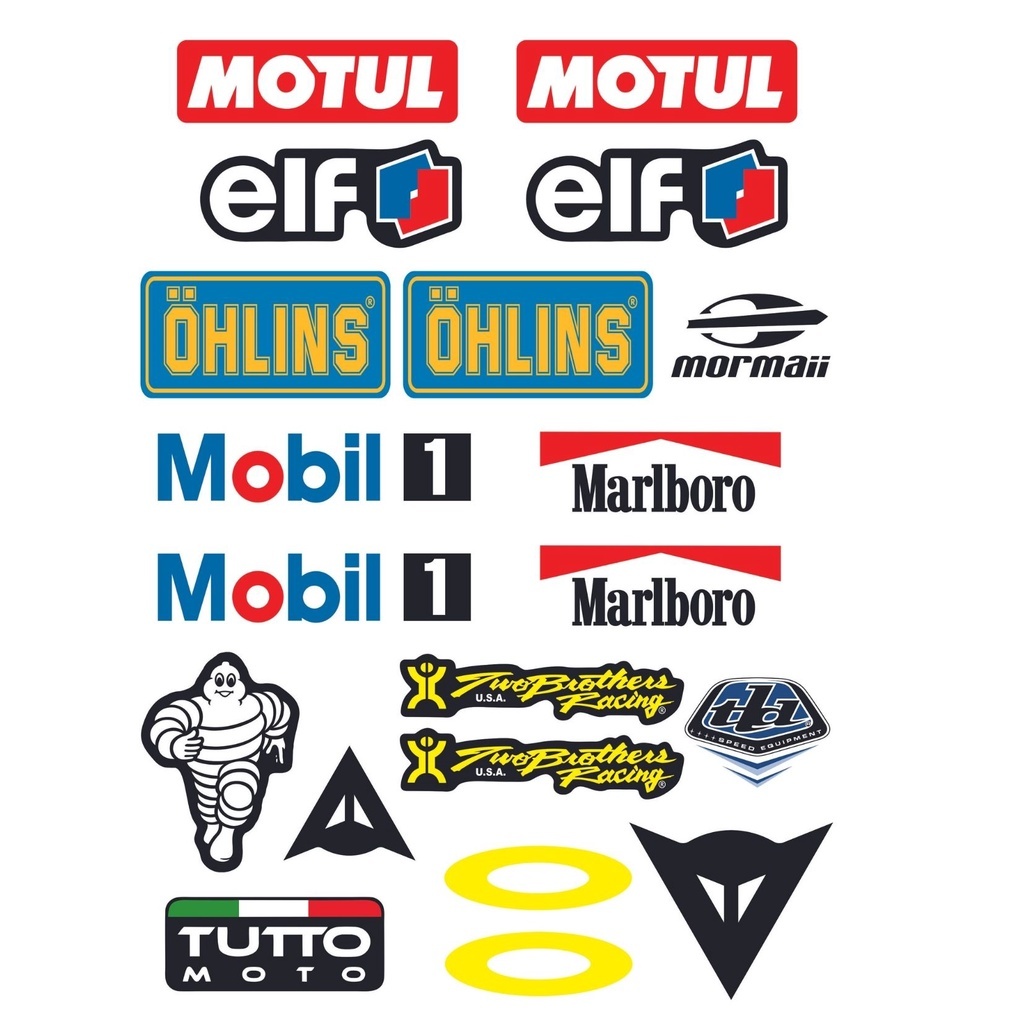 Adesivo moto capacete Dainese moto GP cartela c/ 20 adesivos